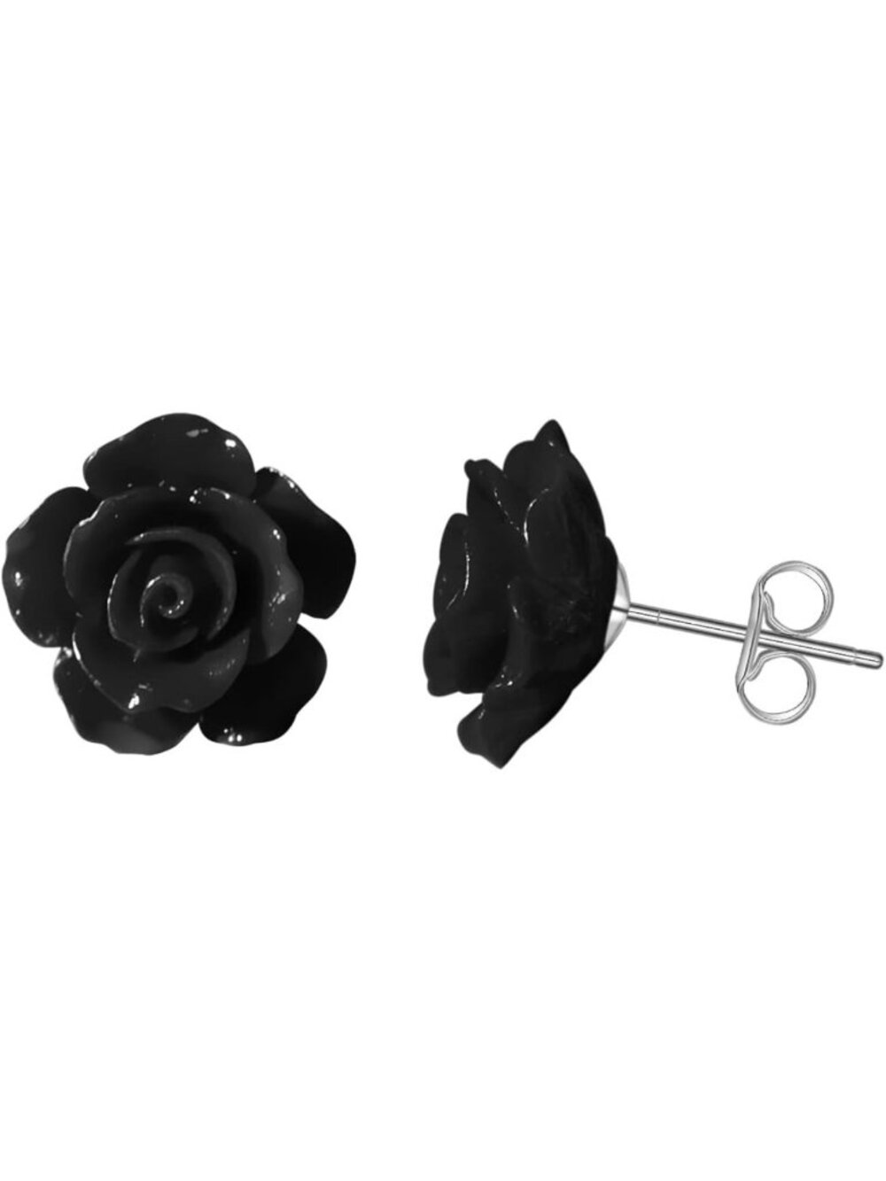 Delicate 3D Floral Stud Earrings - Lightweight Boho Rose Design in Black & Red